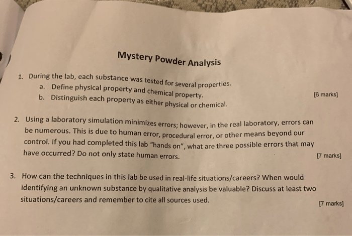 Mystery powder lab answer key