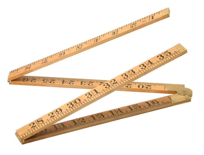 A wooden folding rule is usually marked in